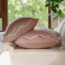 Double Stitch Cotton Tencel Pillow Cases Scalloped - Queen Size Pillow Cover Set of 2, Eucalyptus Lyocell Cooling Pillowcases for Hot Sleepers, Envelope Closure, Soft & Cozy, Dusty Mauve, 20" x 30"