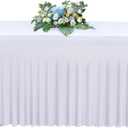 Babenest 1Pack 8FT White Spandex Table Skirt for Rectangle Tables, Wrinkle Resistant RufflesTable Cover for Trade Show, Parties, Birthday, Wedding, Banquets