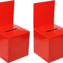 PATIKIL Cardboard Suggestion Box, 2 Pcs 6"x6"x6" Ballot Box with Removable Header Board Raffle Box for Suggestion, Collection, Tip, Donate, Voting, Red