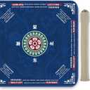 Crease-Free Mahjong Mat for Table, American Mahjong Mat with Charleston Rules, 31.5 x 31.5 inch Non-Slip Rubber Backing Noise-Reducing Mah Jongg Learning Mat with Carrying Bag (Blue)