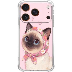 Adorable Pink Case for iPhone 17 Pro Max,Sweet Looking Siamese Cat,Trendy Cool Soft TPU Bumper Cover for iPhone 17 Pro Max