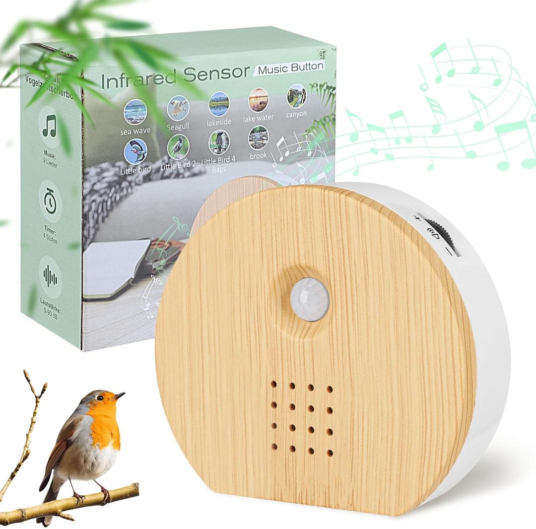 Singing Bird Box Original, White Noise Nature Sound Box with Motion Sensor Portable Birds Chirping with Timer, 9 Soothing Songs, Sound Therapy for Bathroom, Home, Baby, Adult, Travel Relaxing (0-90dB)