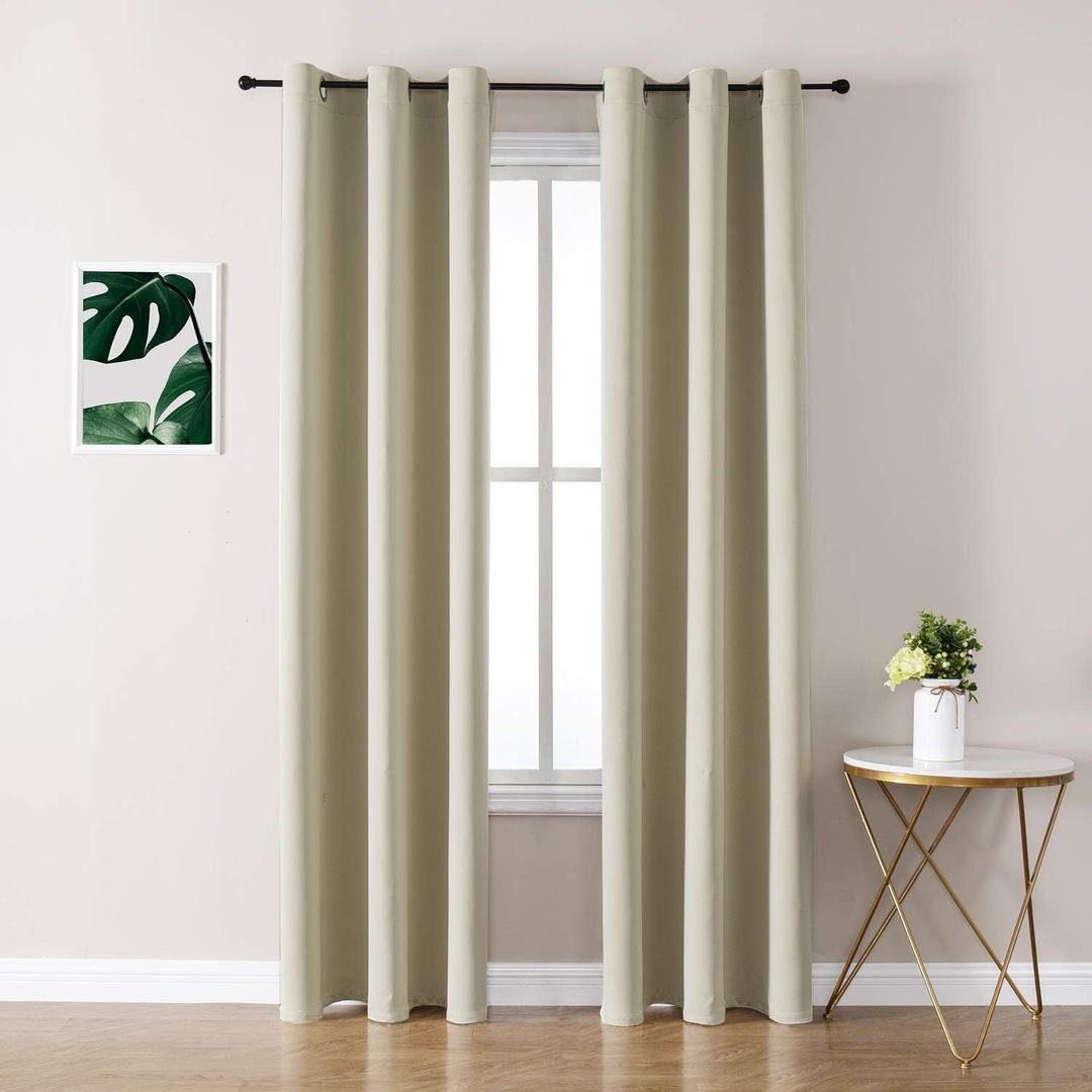 ChrisDowa Grommet Room Darkening Curtains for Bedroom and Living Room - 2 Panels Set Thermal Insulated Blackout Curtains (Beige, 42W x 84L)
