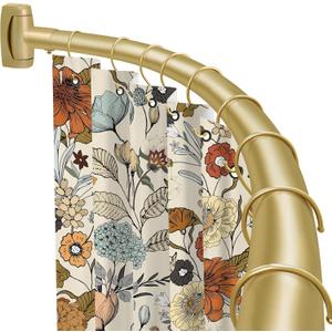 YNL Curved Shower Curtain Rod 35-82In(2.9-6.8Ft), Gold Round Rustproof Shower Rod for Bathroom Bathtub, Adjustable Arched Shower Curtain Rod, Never Rust|Extra Space|Non-Slip|Expandable|Need to Drill.