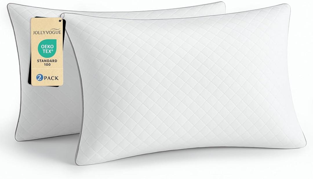 JOLLYVOGUE King Pillows 2 Pack, Oeko-Tex Certified Bed Pillows for Side, Back, and Stomach Sleepers - Medium Support Down Alternative Filling, Machine-Washable