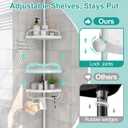 Corner Shower Caddy:125" Adjustable Inside Tension Shower Organizer Tension Pole,Rustproof Bathroom Organizer Shelves for Bathtub Shampoo Conditioner Storage,Floor to Ceiling Standing Showering Rack