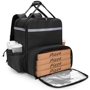 Trunab Expandable Food Delivery Backpack with 4 Cups Holder, 14 Pizza Delivery Bag with Support Boards, Insulated Delivery Bag with Reflective Strip for Bike Delivery, Uber Eats (Patent Design), Large