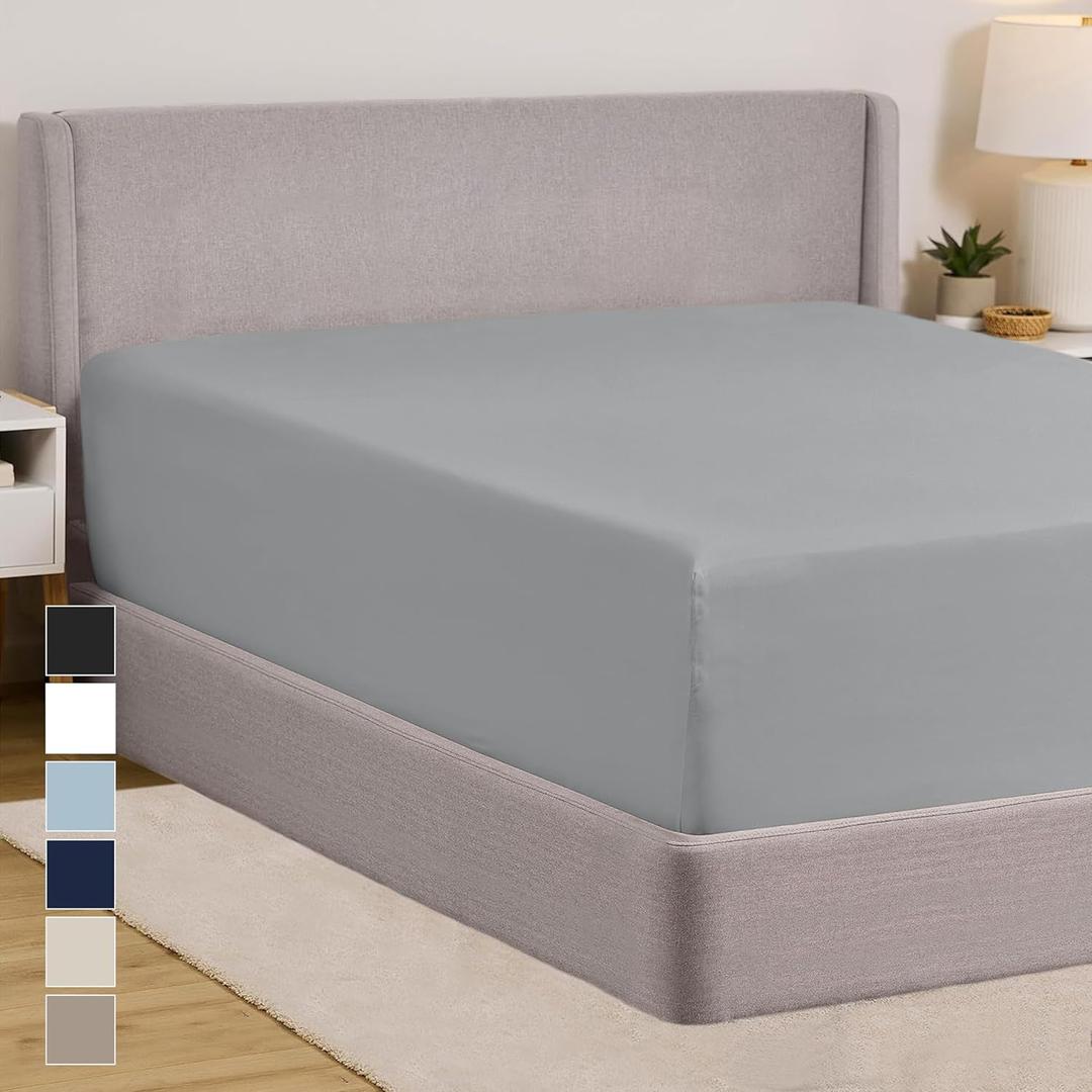 GORILLA GRIP Fitted Sheets, Stay in Place Deep Pocket Bottom Bed Sheets for Mattress, Lightweight Microfiber Sbana, All Around Elastic, Oeko-Tex, Wrinkle and Shrink Resistant, Queen Size Soft Gray