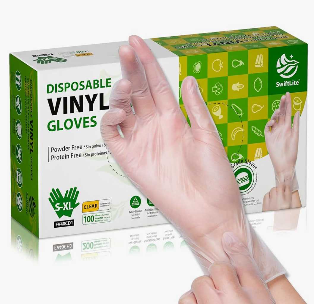 Disposable Vinyl Gloves, Food Safe, Latex-Free Powder-Free Clear Plastic Gloves for Cooking, House Clean, Food Prep M