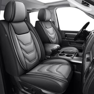 Truck Seat Covers Full Set Custom Fit for 2002-2025 2026 Dodge RAM 1500/2500/3500 Crew Quad Regular Cab Durable Waterproof Leather Seat Protectors (Black & Grey, Flat Bench)