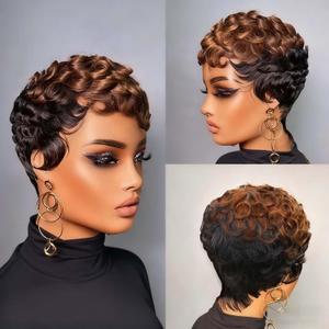 VCK Short Human Hair Wigs for Black Women Short Layered Human Hair Wigs Pixie Cut Wigs for Women Black Wigs Brazilian Remy Human Hair Glueless Full Machine Made Color 027#