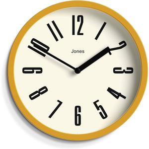 JONES CLOCKS Modern Matt Yellow Wall Clock - Small Round Clock - Retro Design - Office Kitchen Living Room Clock - 20cm (7.9in), Mustard Yellow