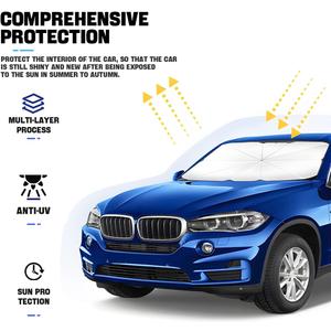 Blilo Car Windshield Sunshade Umbrella, Foldable Reflective Auto Front Window Shield Shade, Car Sun Visor for UV Rays and Heat Protection, Universal Windscreen Cover Keep Vehicle Cool (53''×31'')