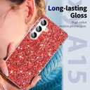 Galaxy A15 Glitter Case for Samsung Galaxy A15 5G Phone Case for Women Girls, Slim Ultra Thin Matte Back Shockproof Protective Cover for Samsung A15 5G, 6.5" Crystal Bling Case (Red)
