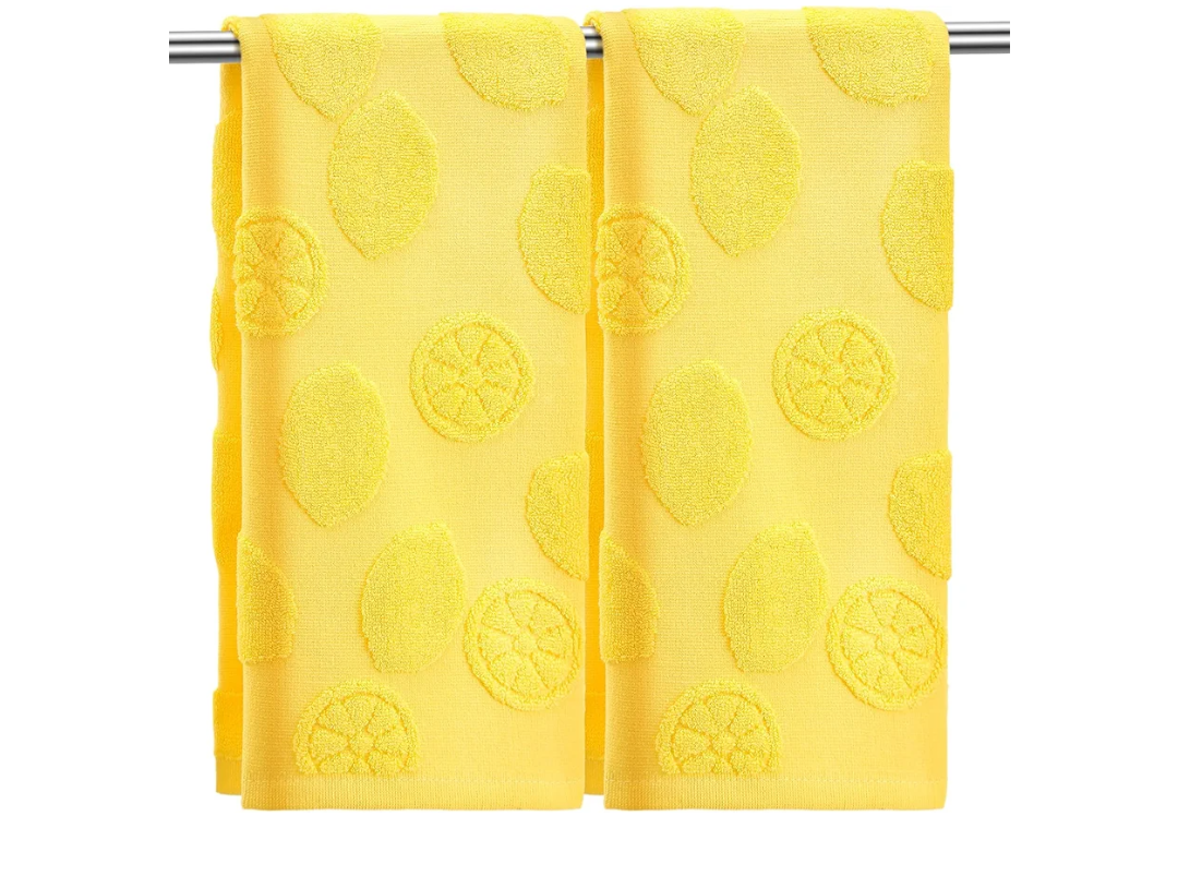 2 Pcs Lemon Hand Towels for Bathroom 100% Cotton Jacquard Weave Bath Towel Set Soft Absorbent Dish Washcloth for Bathroom Kitchen Tropical Theme Gifts 13.8 x 29.5 Inch (Lemon Yellow)