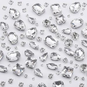 275pcs Sew on Rhinestones Clear Glass Sew on Crystals Gems Diamond Stone Stainless Steel Flatback Prong Setting Crafts Claw Rhinestones for Bedazzling Jewelry Clothes Shoes Costume