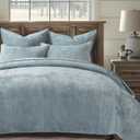 EverGrace Velvet Quilt Set King Size, Luxurious Soft Quilted Bedding Sets, Lightweight Velvet Comforter for All Season, Striped Channel Bedspread Coverlet with 2 Shams, 104" x 92", Blue Linen