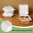 Lucklot 100 Pack Togo 8×9 Inch Disposable 3 Compartment White Clamshell Take Out Containers with Lids, To Go Takeout Lunch Boxes Compostable and Eco-Friendly Biodegradable Bagasse PFAS-Free for Food