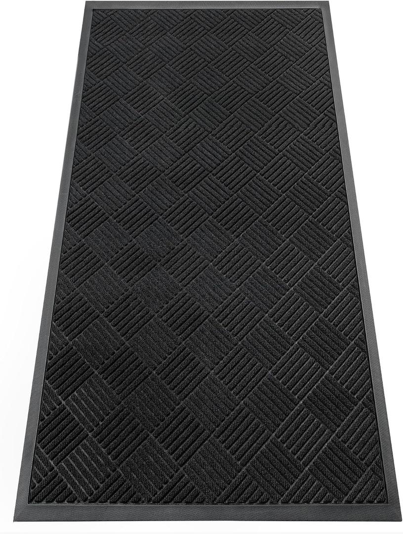 Indoor Outdoor Door Mat, 6x 3' Doormat for Entryway, Rubber Backing Non Slip Front Door Mat Outside Entrance, Super Absorbent Commercial Floor Mat for Home Office, Black