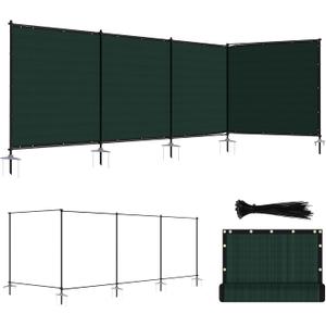 ECOOPTS 5'Hx24'L Privacy Fence Set with Poles and Rails Ground Spikes Fence Kit for Patio Garden Pool Yard (Green)