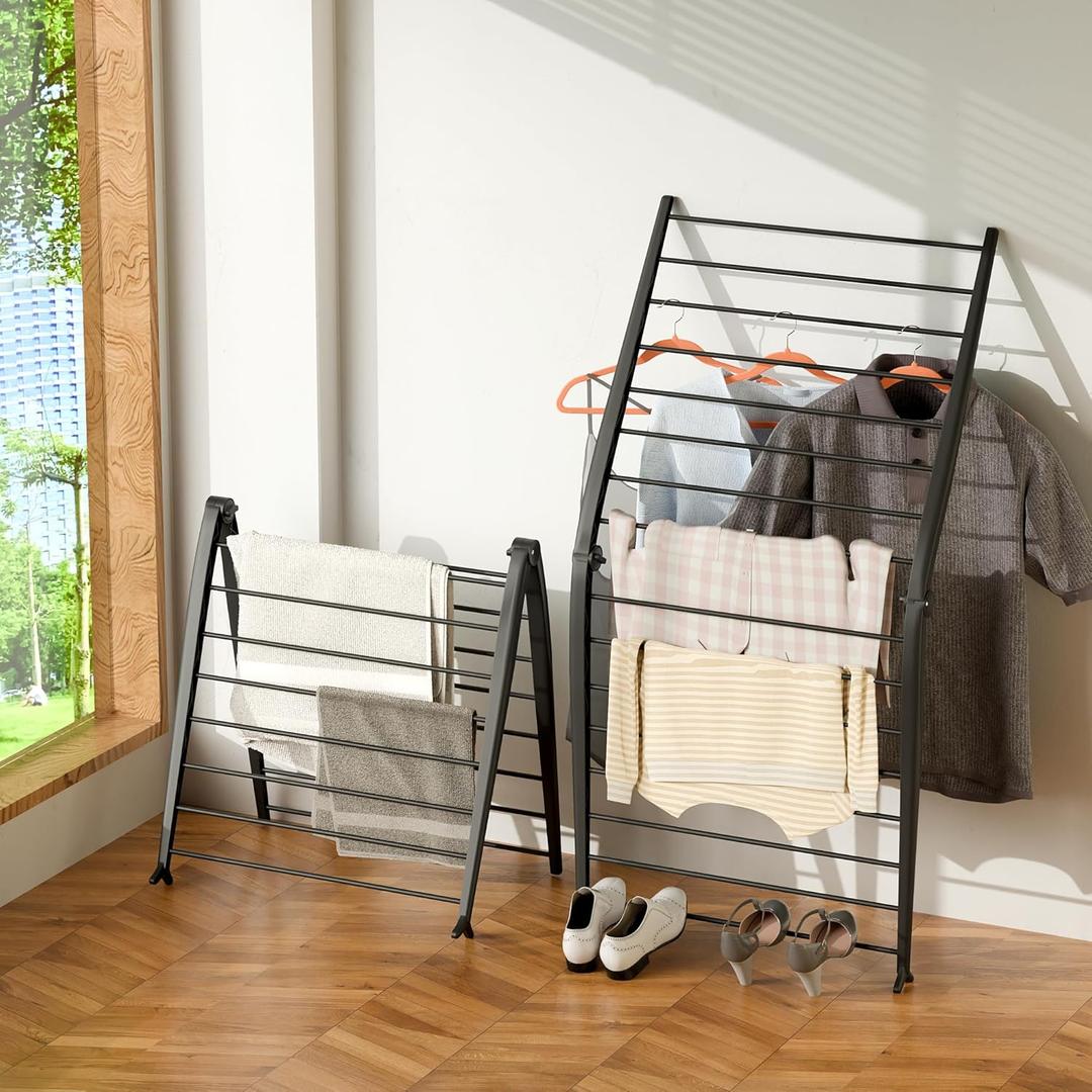 Whitmor Spacemaker Folding Drying Rack, Indoor Clothes Organizer with Patent-Pending Design, Space Saving, 6" L x 26" W x 51.5" H, Black Deluxe