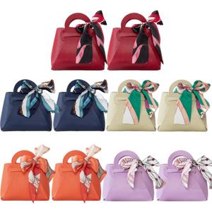 HOSDZOU 10 Pack Leather Wedding Candy Gift Bags with Handle Reusable Party Favor Boxes for Weddings, Baby Showers, Birthday, Weddings,Christmas, Halloween (D) (Rose Red, Dark blue, Green, Orange, Purple)