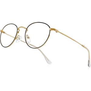 Small Metal Round Reading Glasses for Women Men Classic Vintage Retro Shades Blue Light Blocking Computer Readers (Gold&black)