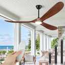 60" Outdoor Ceiling Fans with Lights and Remote Control, 3 Blade Ceiling Fan with Lights High CFM Quiet Wood Walnut Outdoor Fan, Propeller Ceiling Fan for Outdoor/Indoor/Patio,Deep Walnut