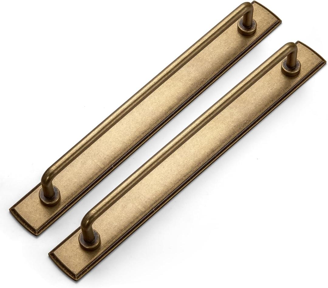 Goo-Ki Pack of 2, 7 9/16'' Center to Center Antique Brass Cabinet Bar Pulls with Backplate Vintage Drawer Handles Closet Classic Retro Home Kitchen Improvement Hardware