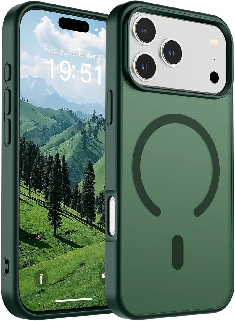 SUPFINE Magnetic for iPhone 17 Pro Max Case (Compatible with MagSafe)(Military Grade Drop Protection) Translucent Matte Shockproof with Anti-Fingerprint Phone Cover,Forest Green