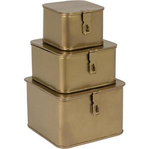 Creative Co-Op Square Decorative Metal Boxes with Gold Finish (Set of 3 Sizes)