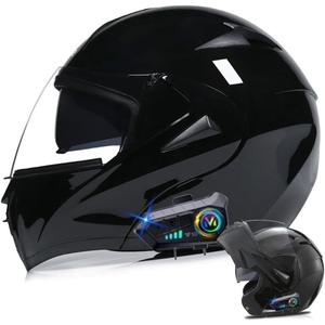Bluetooth Modular Motorcycle Helmets, DOT FMVSS-218 Approved Flip Up Full Face Double Visor Helmet, with Dual Speaker and Microphone, for Adults Men and Women (XS(53~54CM))