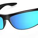 WISTON Wrap Around Sunglasses for Men Women Super Dark Blackout Sunglasses for Sensitive Eyes UV400 Protection W8005 (Glossy Frame/Blue Lens- Non Polarized)