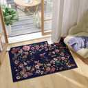 Rugcomf Door Mat Indoor Entrance 2x3 Rug Machine Washable Boho Floral Butterfly Small Area Rug Non-Slip Low Pile Throw Rugs for Entryway Kitchen Front Door Indoor Entrance Entry Kids Room, Night Blue