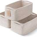 Maxuni 3-Pack Small Storage Baskets for Organizing | Woven Shelf Toy Basket | Rope Baskets for Gifts Empty | Closet Organizer Bins with Handles | Cube Decorative Box | 11.8×7.8×5.1” | Mixed Brown
