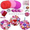 Valentine's Day Foam Heart Craft Kits Valentine Heart Ornaments Decorations 12 Sets Hearts Wreath DIY Crafts Kit Assorted Heart Foam Stickers Pom-poms Googly Eyes for Gift Exchange Activities