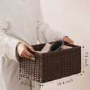UBBCARE 2 Pack Wicker Basket, 13.4L8.3H7.1W inch Woven Paper Rope Storage Baskets for shelves, Foldable Rectangular Storage Baskets with Handle, Storage Basket for Organizing, Dark Brown