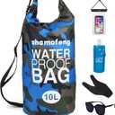 Waterproof Dry Bag 5L/10L/15L/20L/30L Roll Top Dry Storage Backpack with Phone Case, Collapsible Water Bottle, Sunglasses, Ear Band for Kayaking Boating Swimming Fishing Camping, Blue 30L