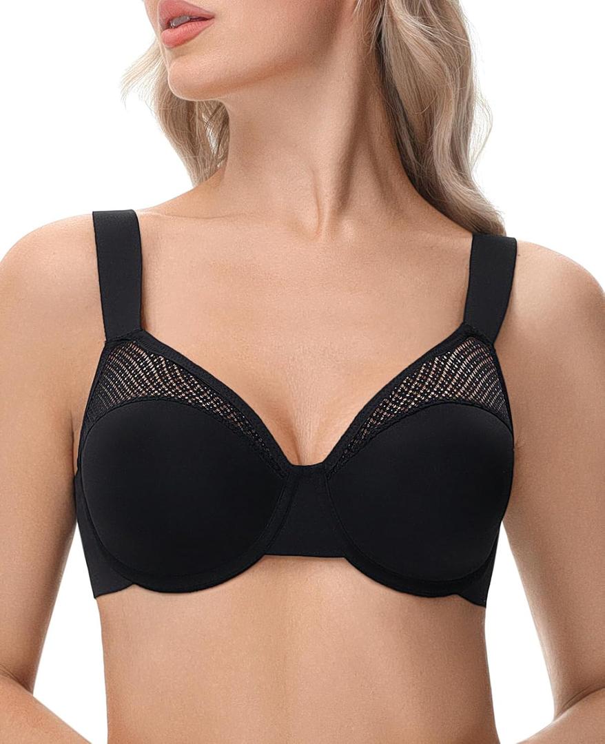 Minimizer Bras for Women Full Coverage Plus Size T-Shirt Bra with Underwire Support for Heavy Breast (Black)