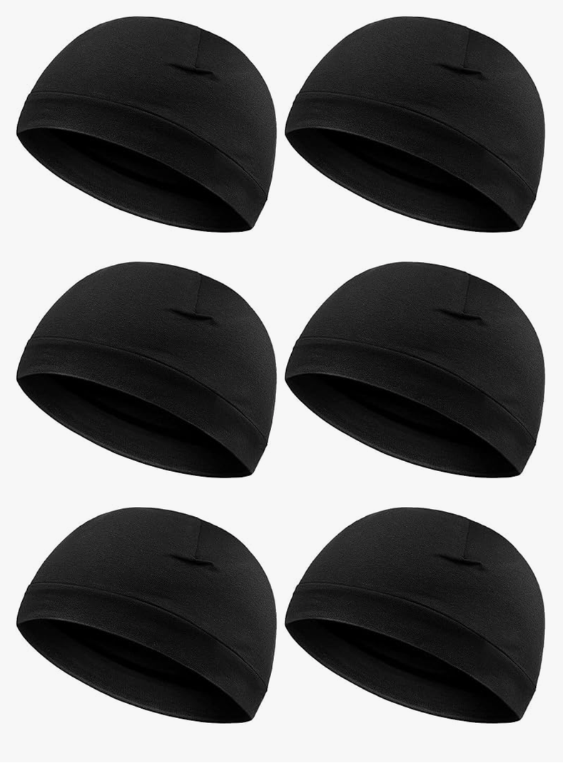 Syhood 6 Pieces Men Skull Caps Cotton Beanies Sleep Hats Multifunctional Helmet Liner Cap for Men and Women Black
