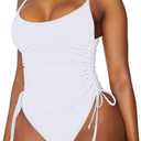 Viottiset Women's Ruched High Cut One Piece Swimsuit Tummy Control Bathing Suit Monokini (X-Large, White)