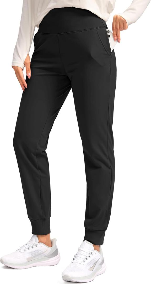 SANTINY Women's Fleece Lined Joggers Water Resistant High Waisted Thermal Sweatpants Winter Pants Hiking Running Pockets (Medium, Black)