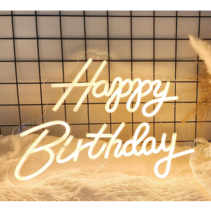 Happy Birthday Neon Sign for Backdrop, LED Happy Birthday Light Up Sign, USB Powered Dimmable Neon Light for Birthday Party Decorations, Wall Decor, Warm White, 16.5 x 12 inch