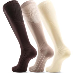FITRELL 3 Pairs Compression Socks for Women and Men 20-30mmHg- Support Socks for Travel, Running, Nurse, Knee High Socks, Tan+Almond+Khaki S/M