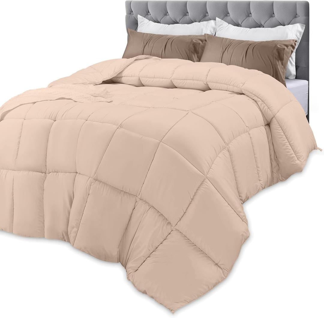 Utopia Bedding Comforters Queen Size, All Season Duvet Insert, Down Alternative Box Stitched Bed Comforter with Corner Tabs, Machine Washable (Beige)