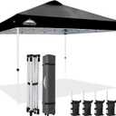 EAGLE PEAK Pop Up Canopy Tent with Wheeled Carry Bag, 8 Stakes, 4 Ropes, 4 Weight Bags, Easy Set Up Tent Canopy, 12x12 ft, 144sqft of Shade, Black