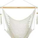 JoyView Hammock Chair with Spreader Bar Caribbean Hammock Swing Chair 300 LBS Weight Capacity XL Rope Hanging Chair for Outdoor Indoor Garden Yard - Natural White