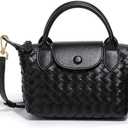 Mini Small Size Braided Luxury Leather Women's top Handle Handbag Fashion Travel Daily Satchel (Black)
