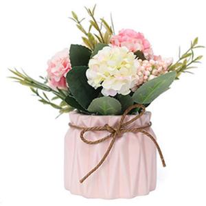 Fake Hydrangeas with Pot, Mini Hydrangea Artificial Flowers Artificial Plant in Ceramic Vase for Office Desktop Decorations (Pink)