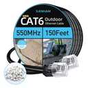 XANHAM Cat6 Outdoor Ethernet Cable 150 Feet Waterproof and UV Resistant Direct Burial Jacket CCA Copper Clad Cat 6 UTP Network Cable for Internet and Camera, CCTV